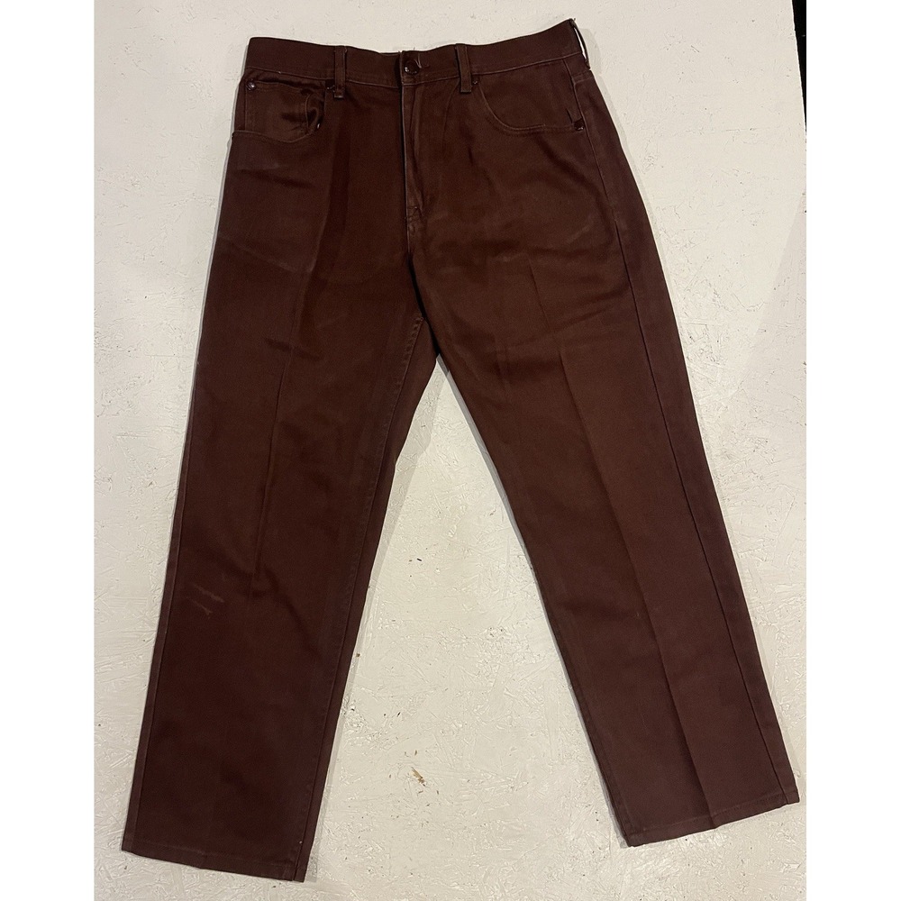 Men's Straight Jeans AKDMKS Denim Brick Red Size 34x30‎ Embroidered Pockets